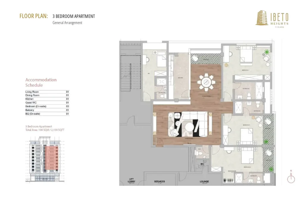 IBETO HEIGHTS 3 BEDROOM APARTMENT FLOOR PLAN