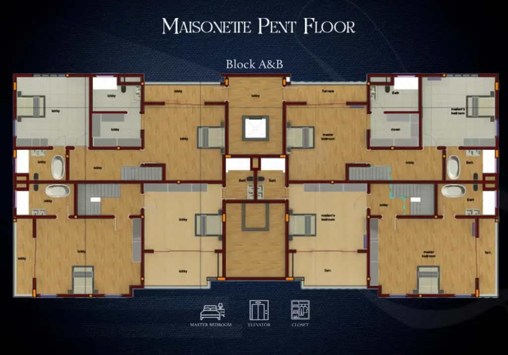The Pantheon Maisonette Pent floor plan. Block A&B