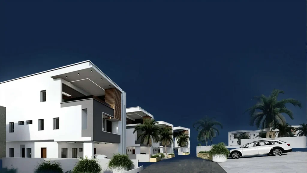 Street view of the modern, luxury residential villas at Midas Villas Maitama Abuja.