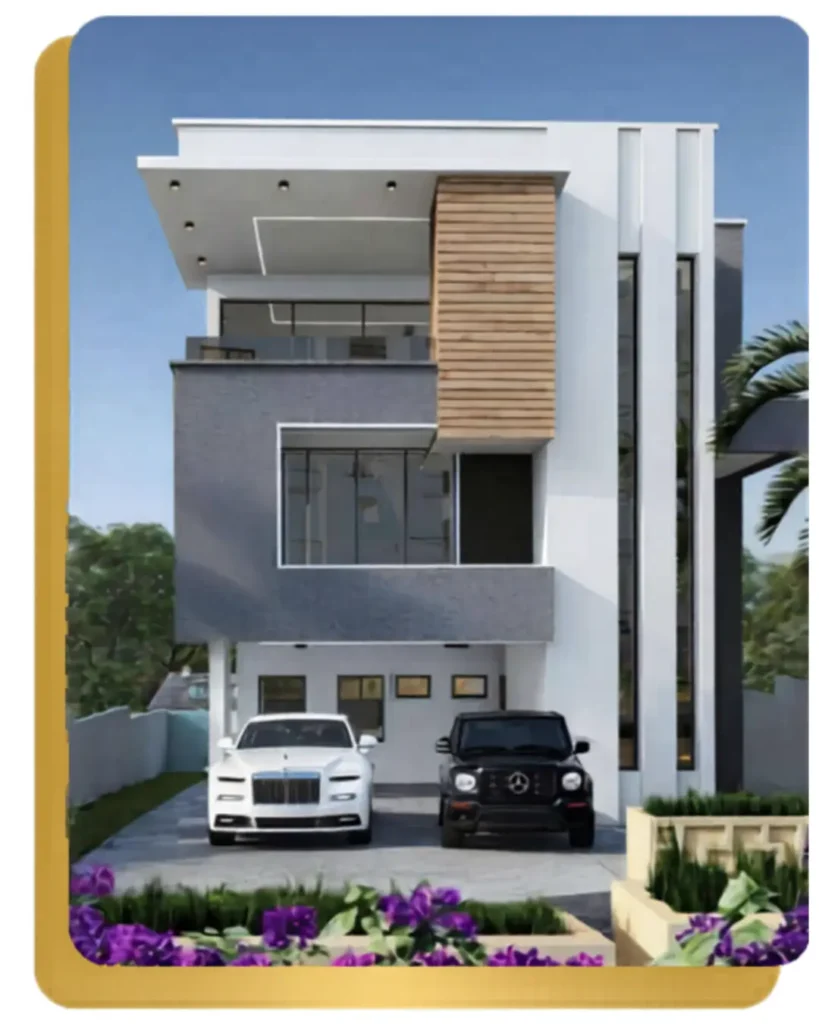 Architectural front facade of a luxury 5-bedroom duplex at Midas Villas Maitama Abuja.