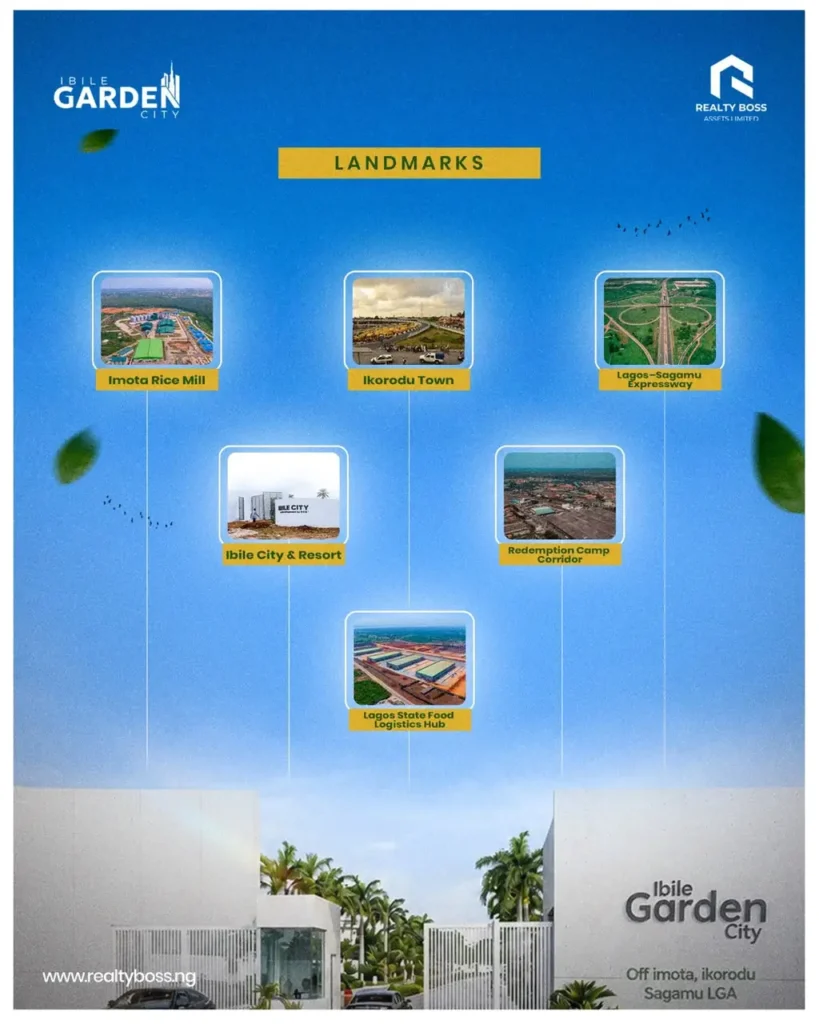 Key strategic landmarks surrounding the Ibile Garden City Imota Ikorodu estate.