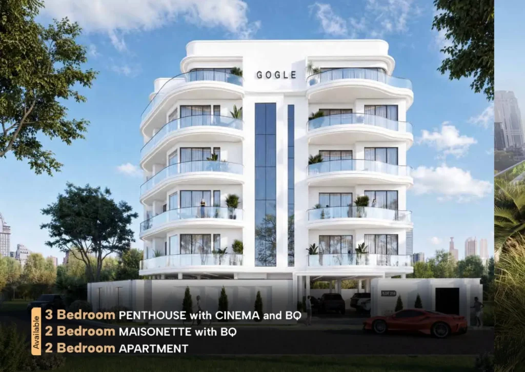 Front view architectural rendering of The Gogle Lekki Phase 1 building showing available penthouses maisonettes and apartments
