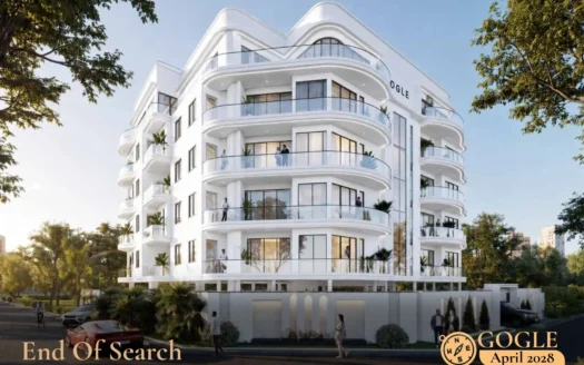 Properties 7 Modern luxury high-rise exterior design of The Gogle Lekki Phase 1 featuring white curved balconies and glass railings